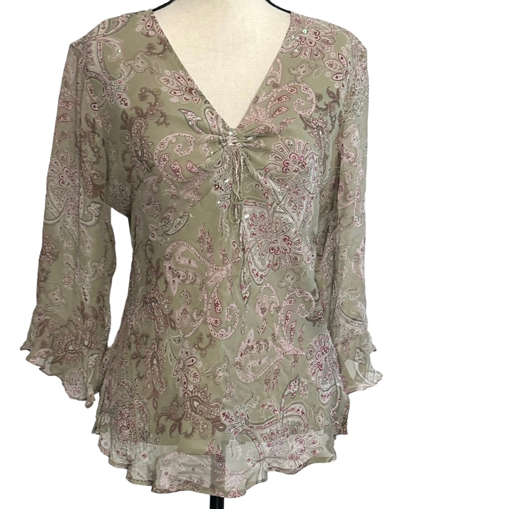 New York City Design Blouse L Paisley Silk Chiffon